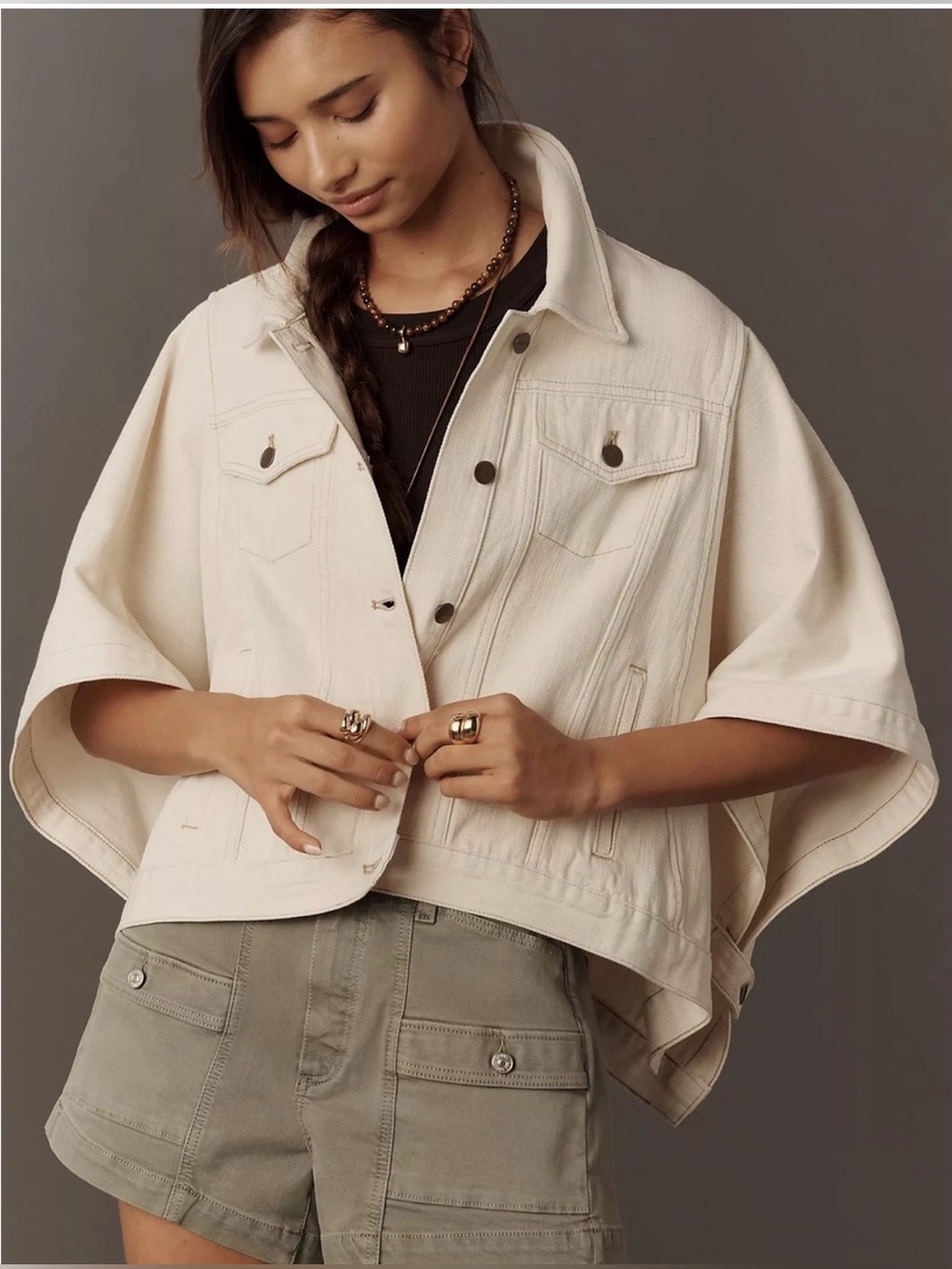 NWOT Anthropologie Pilcro Weston Cape Denim Boyfriend Jacket